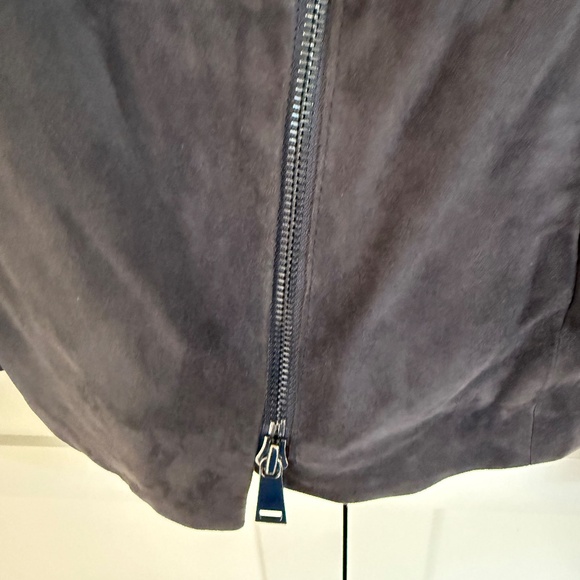 WOMENS VINCE NAVY LAMBSKIN LEATHER ZIP JACKET SIZE XL - Picture 4 of 9